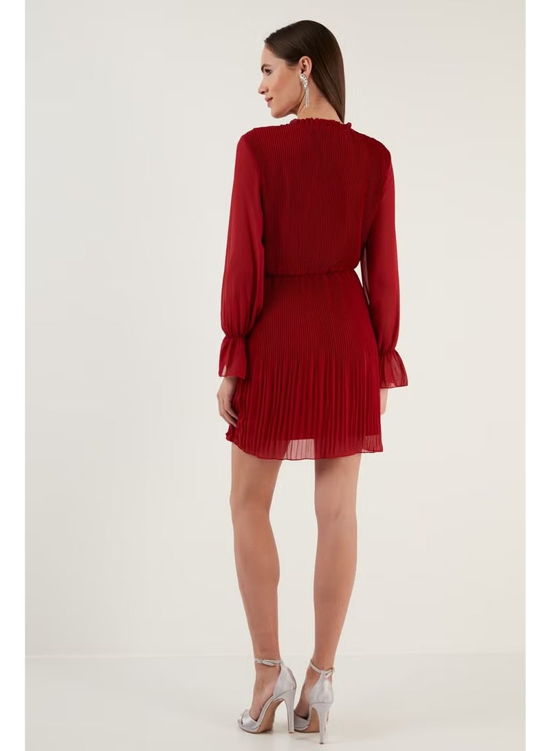 Lela Sleeve Detailed Pleated Chiffon Mini Dress Women's Dress 611SHN03 - Image 4